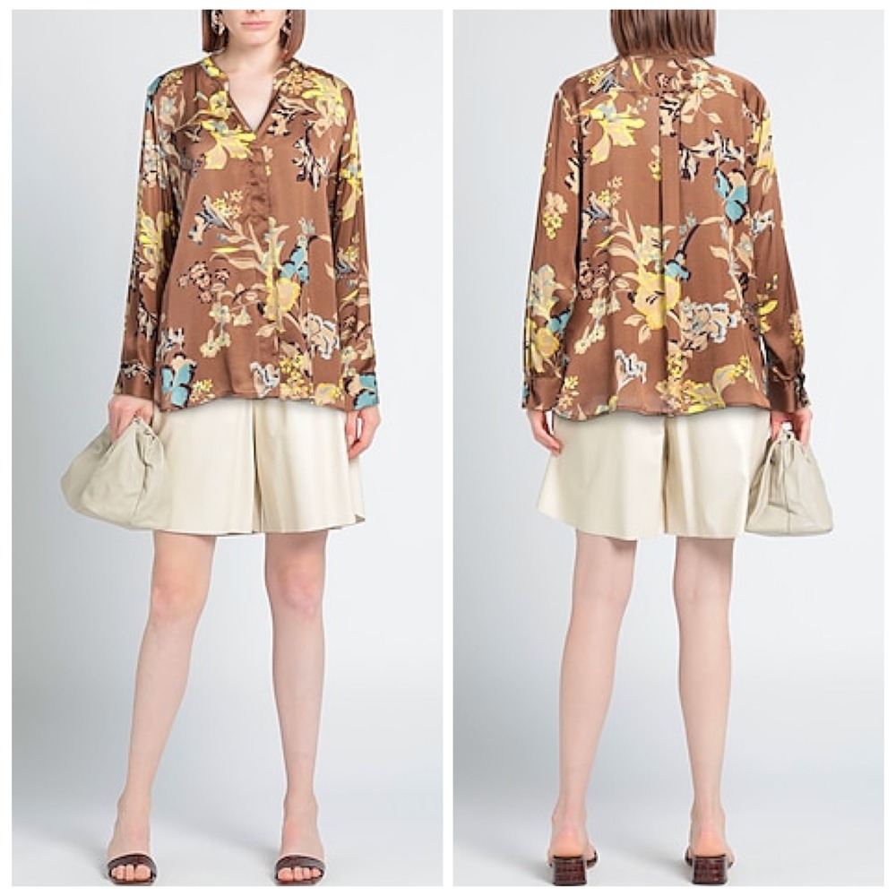 Seventy Venezia Floral Blouse Size 42 M Brown Viscose Botanical‎ Earthy Chic